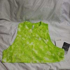 BNWT Lululemon All Yours Crop Cotton Tie Dye Tank Top MSRP 44 Neon Green Size 4
